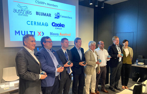 Representatives of the seven Chilean salmon firms that have joined the CSARP+ program | Photo by Cliff White/SeafoodSource